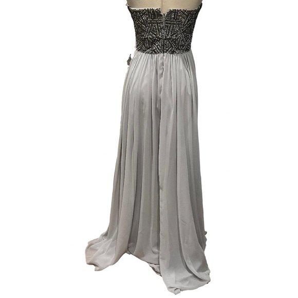 NEW Decode 1.8 Grey Sweetheart Beaded Bodice Long Strapless Chiffon Gown - Picture 3 of 8